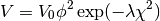 V = V_0 \phi^2 \exp(-\lambda \chi^2)